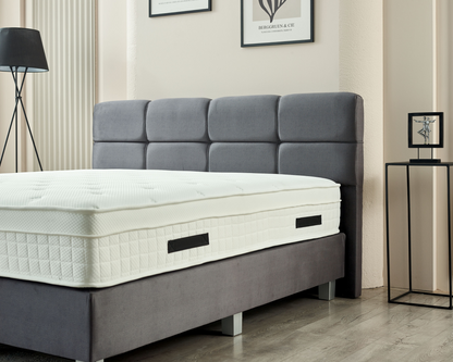 Elegante grijs gekleurde LaVida Boxspring met hoogwaardige 5-zone pocketmatras