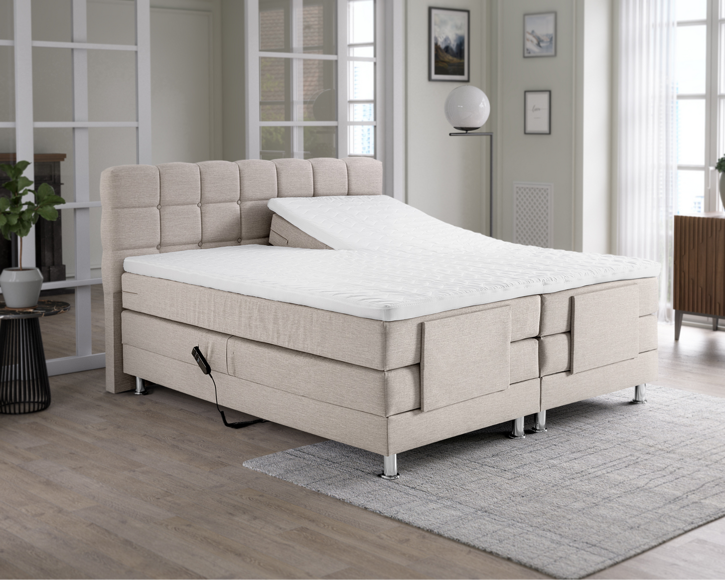 Elektrische Boxspring - Azteca Beige - Complete set - Luxe 7-zone matrassen 500 pockets/m² - Gratis topmatras