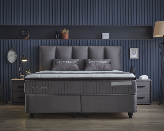 Boxspring met Opbergruimte Birdybedd Antraciet - Luxe 7-zone matras 500 pockets/m² met vaste topper - Complete set