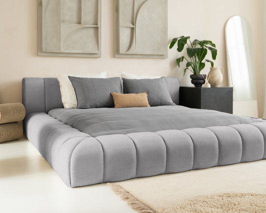 Adore Grijs Deluxe bed - Modern laag zweefbed - (optioneel) luxe hybride 7-zones pocketvering matras