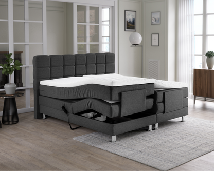 Elektrische Boxspring - Azteca Grijs - Complete set - Luxe 7-zone matrassen 500 pockets/m² - Gratis topmatras