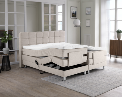 Elektrische Boxspring - Azteca Beige - Complete set - Luxe 7-zone matrassen 500 pockets/m² - Gratis topmatras