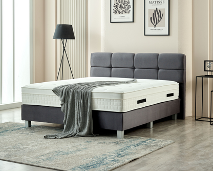 Complete LaVida Boxspring set in grijs met premium 5-zone pocketmatras