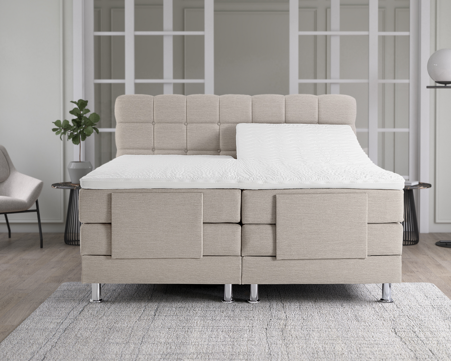 Elektrische Boxspring - Azteca Beige - Complete set - Luxe 7-zone matrassen 500 pockets/m² - Gratis topmatras