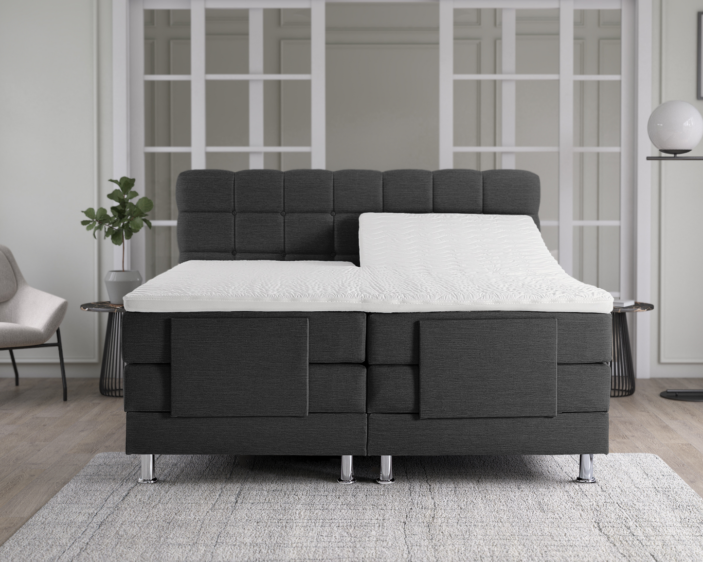 Elektrische Boxspring - Azteca Grijs - Complete set - Luxe 7-zone matrassen 500 pockets/m² - Gratis topmatras