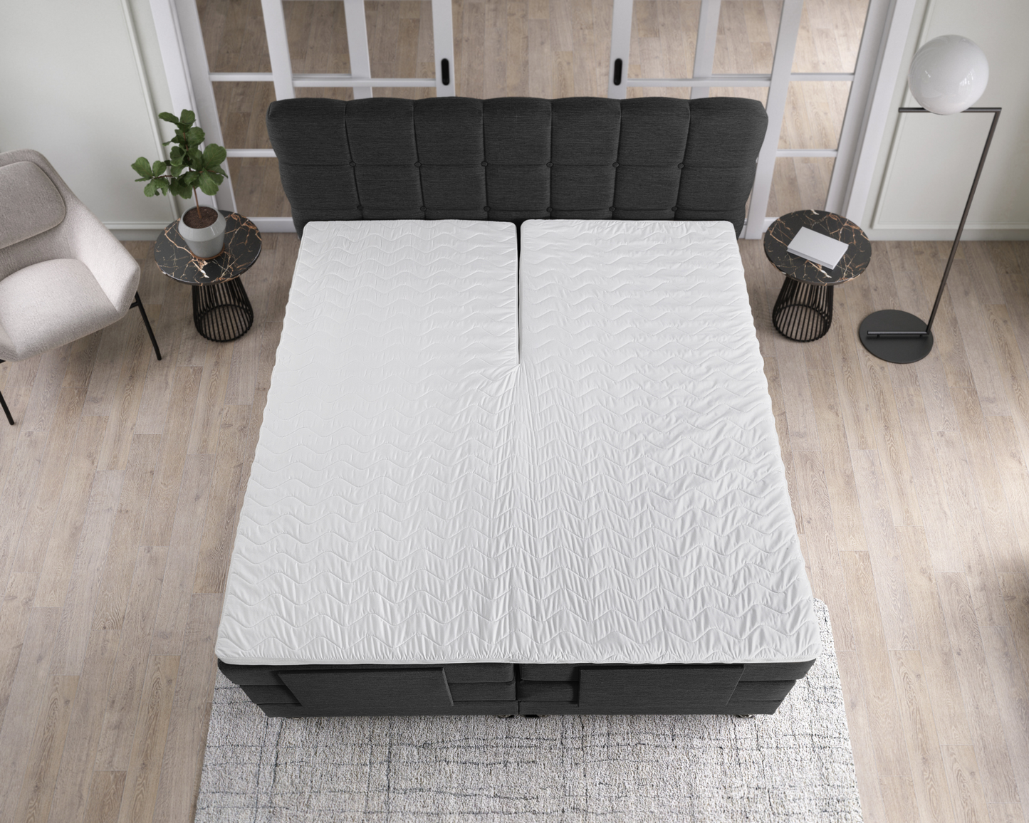 Elektrische Boxspring - Azteca Grijs - Complete set - Luxe 7-zone matrassen 500 pockets/m² - Gratis topmatras