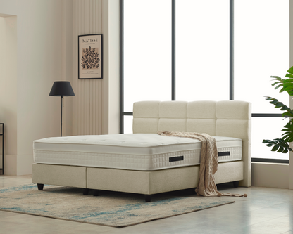 Boxspring - LaVida Teddy (Bouclé) Beige  - Complete set - Luxe 5-zone matras 500 pockets/m² met ingebouwde topper