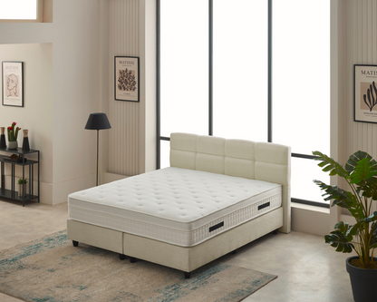 Boxspring - LaVida Teddy (Bouclé) Beige  - Complete set - Luxe 5-zone matras 500 pockets/m² met ingebouwde topper