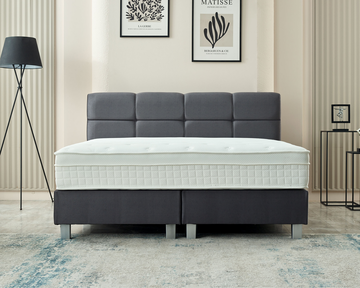 Luxueuze grijze LaVida Boxspring met geïntegreerde topper en 500 pockets/m² 5-zone matras