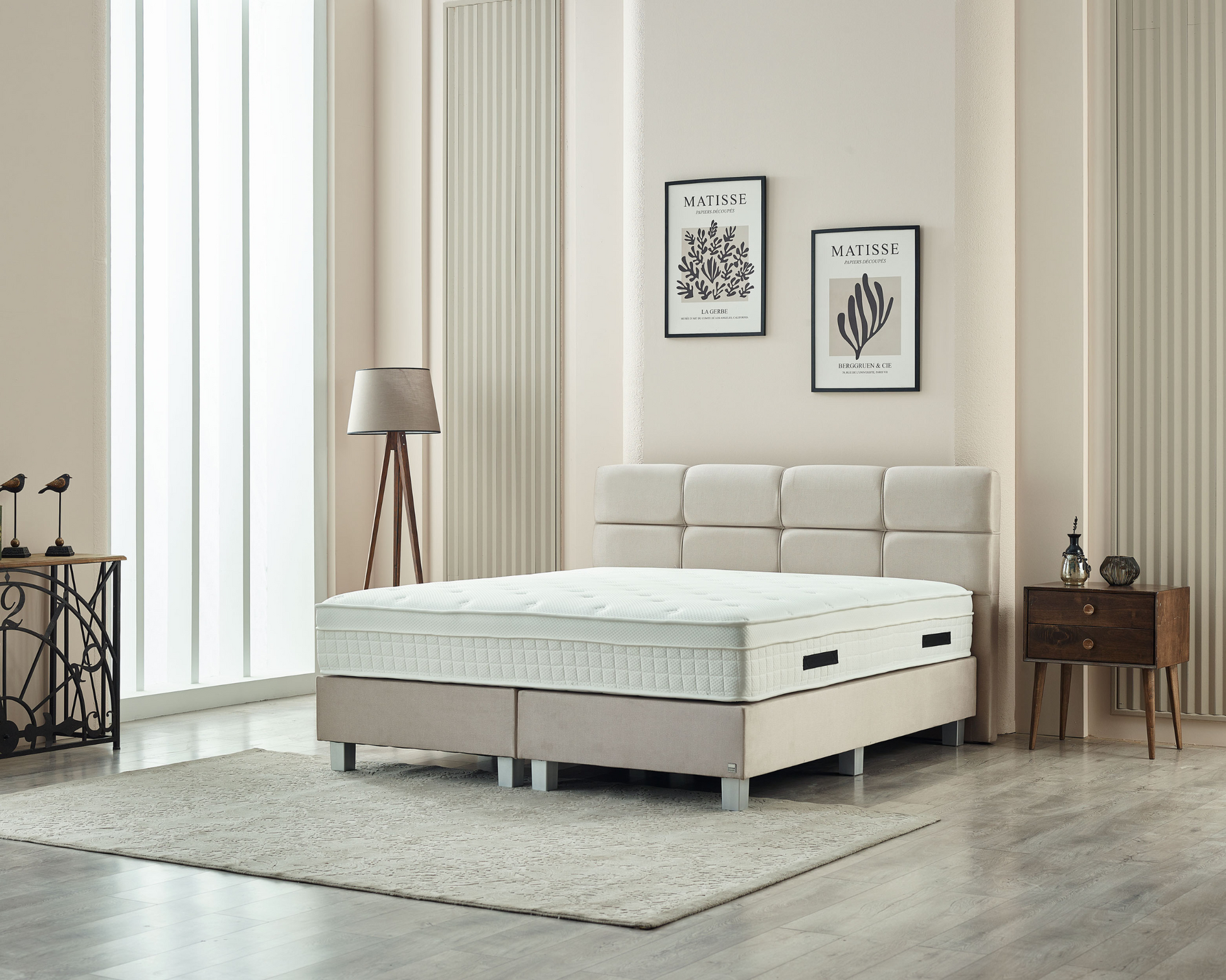 LaVida Boxspring in een rustgevende beige tint, compleet met een premium 5-zone pocketmatras