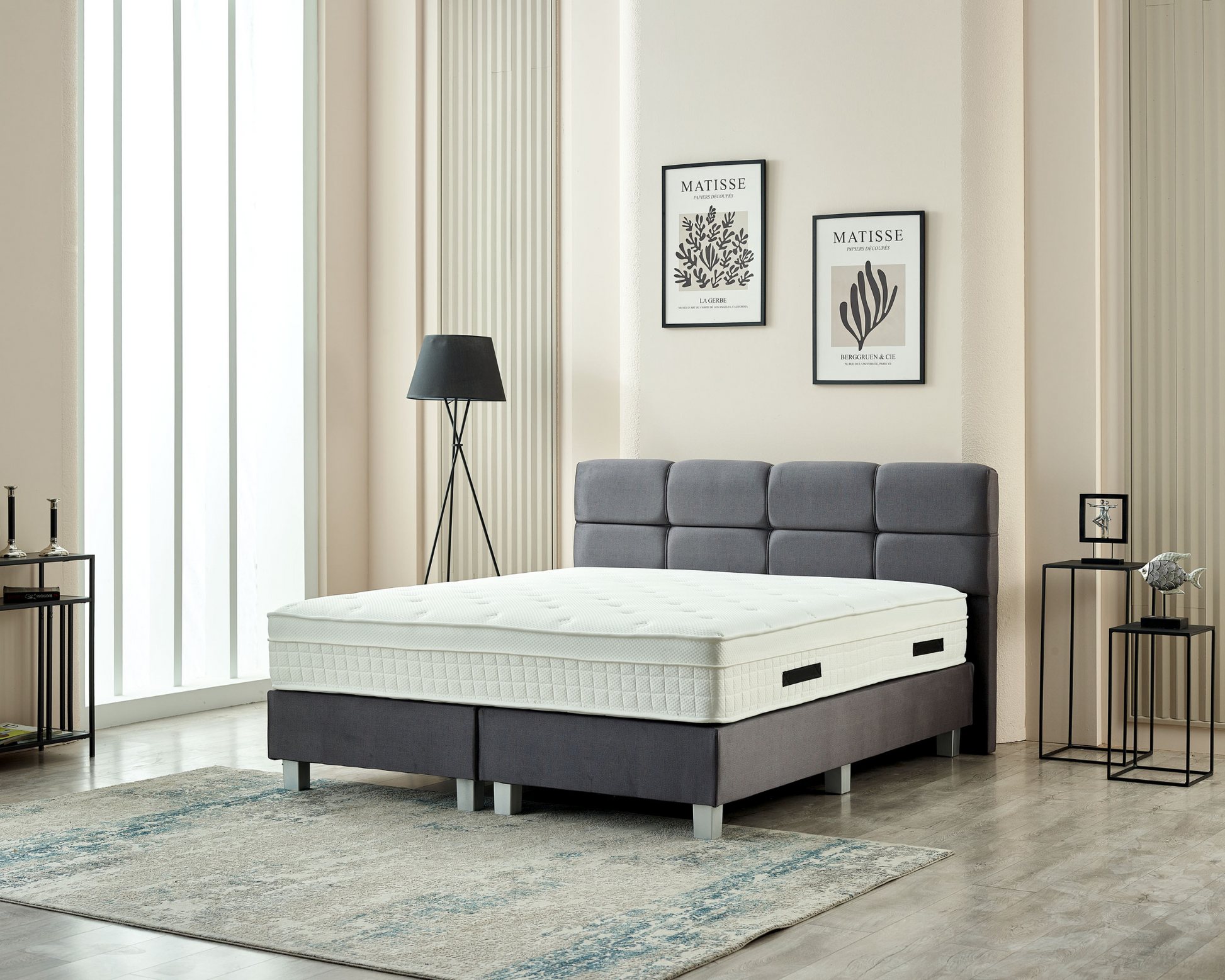 LaVida Grijze Boxspring set met luxe matras en ingebouwde topper voor ultiem slaapcomfort